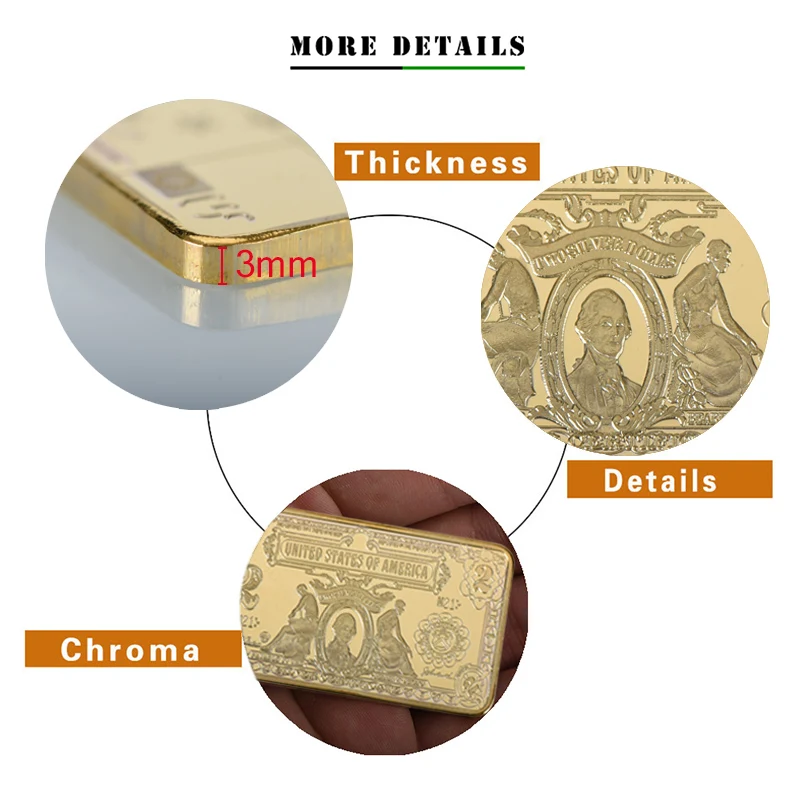 Wr best selling 999.9 gold plated coin collection gifts 24k gold bar usd 2 dollar bill