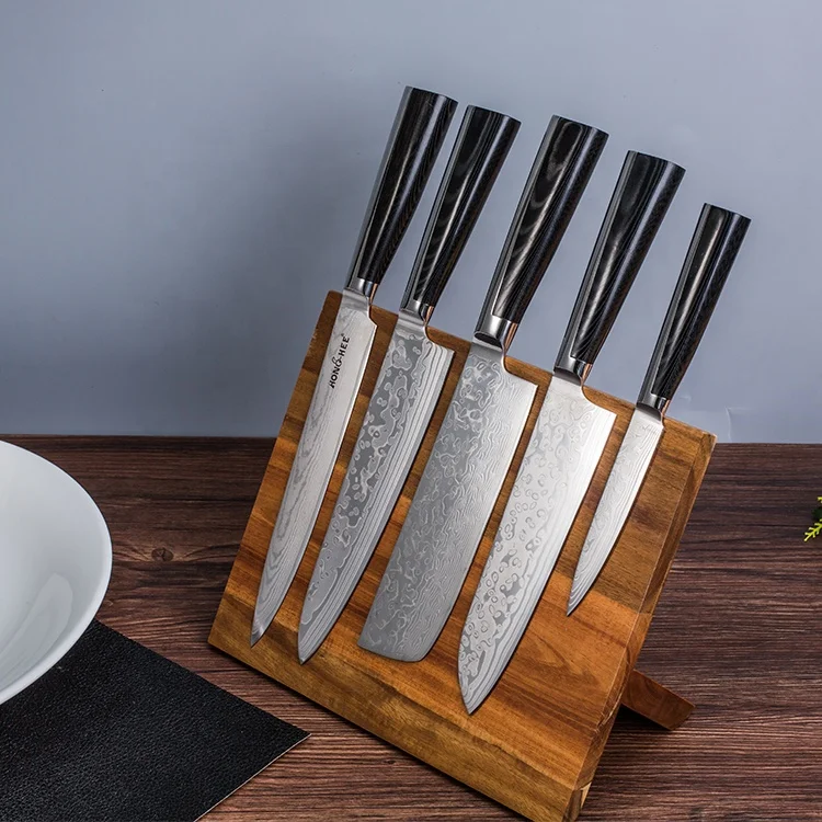 
Black 5 Pcs Japanese VG10 Luxury Kitchen Damascus Knife Set with Micarta Handle 
