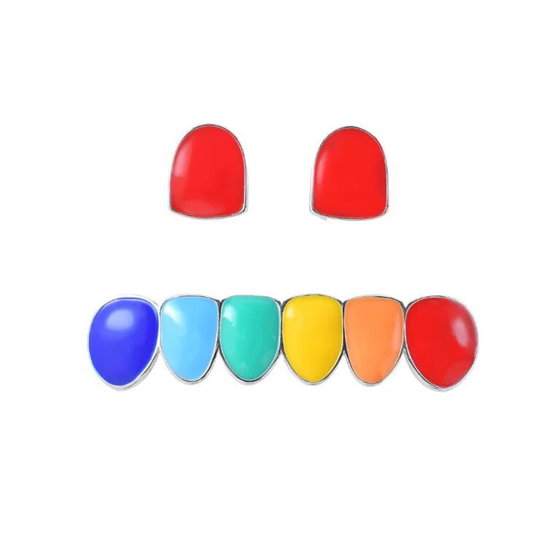 BluesNew Punk Round Rainbow enamel multi Mix Colorful Oil Dental single teeth Grillz for body jewelry