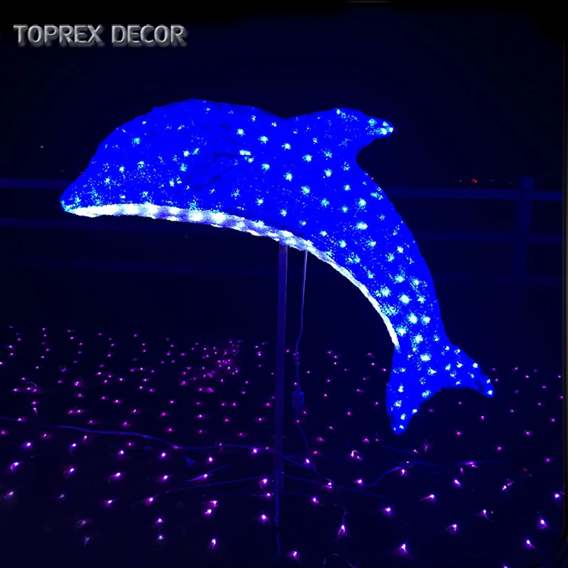Garden decoration outdoor 3d luce led animal acrylic dolphin motif light