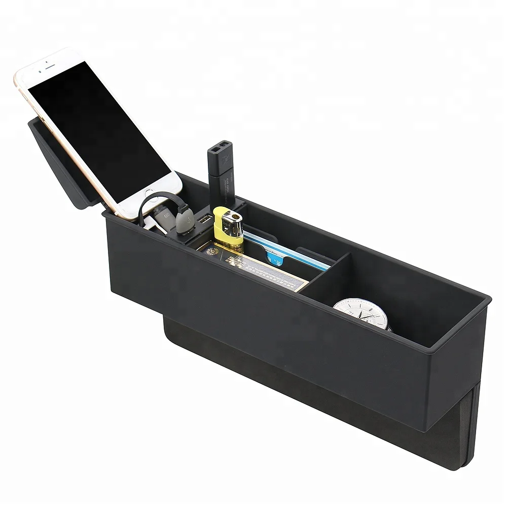 Factory front seat car gap storage box with coin organizer and 3 USB charging station