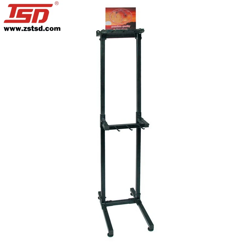 Custom retail music instrument store floor guitar strap metal wire display rack stand