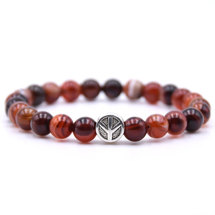 Знак мира браслет классический натуральный камень из бисера браслеты из нержавеющей стали для мужчин женщин лучший друг 2019 Шарм подарок (KB8043)