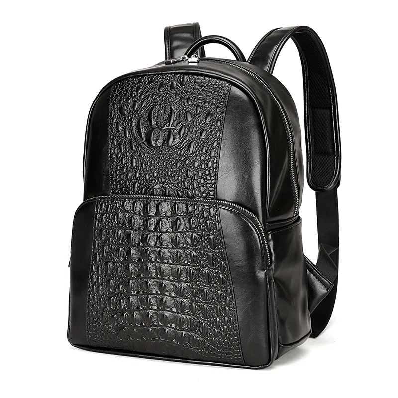 European and American fashion business crocodile pattern backpack men waterproof leather laptop backpack