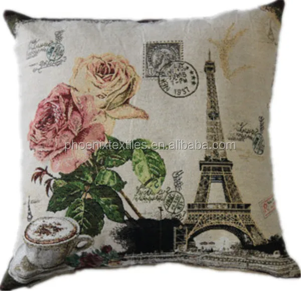 Pink rose custom tapestry jacquard decorative cushion cover pillow case