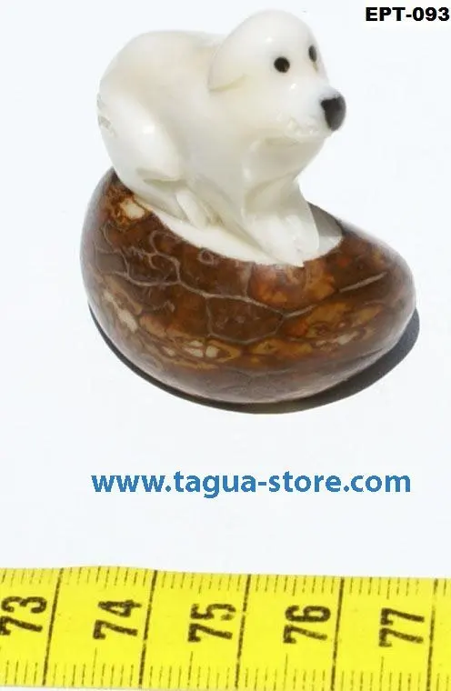 Dog Figurine Tagua Nut Carved Statue Sculpture, Hand Carving Home Pet Ornaments Art of Ecuador