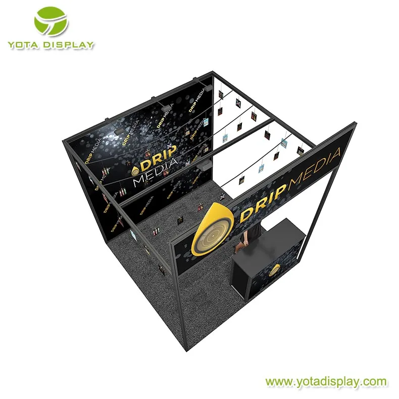 Yota offer New style,Black theme design ,8x8 Fair Exhibition Booth with 3D logo