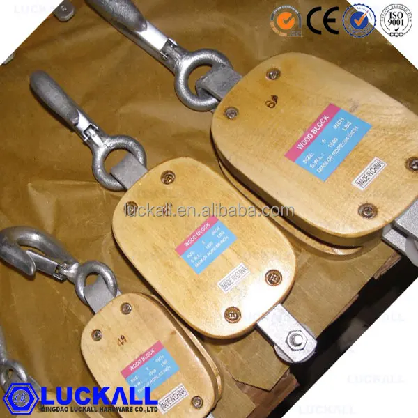 Wood Pulley Blocks With Eye Swivel With Three Sheave