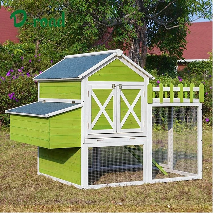 Fashion Green And White Color Tongue & Groove Cladding Wall Wooden Chicken Coop with Flower Planter