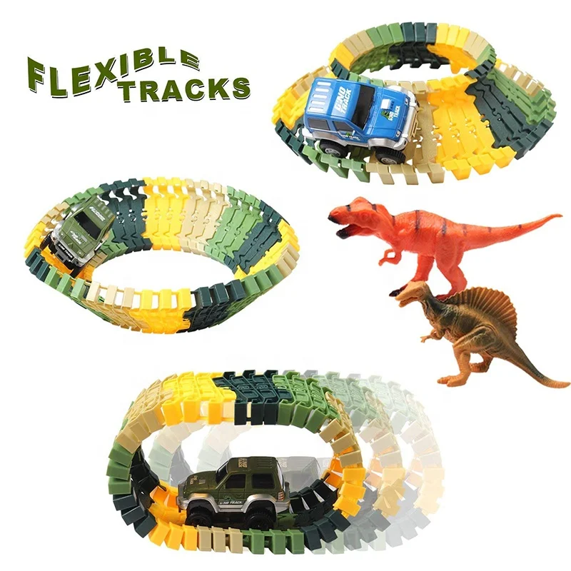 Amazon Simulation Dinosaur Race Car Track Toy Set 192PCS Flexible Tracks Toy for kid
