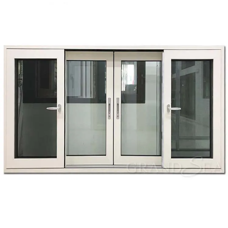 Aluminum Double insulated tempered glass sliding window price with three track in philippines