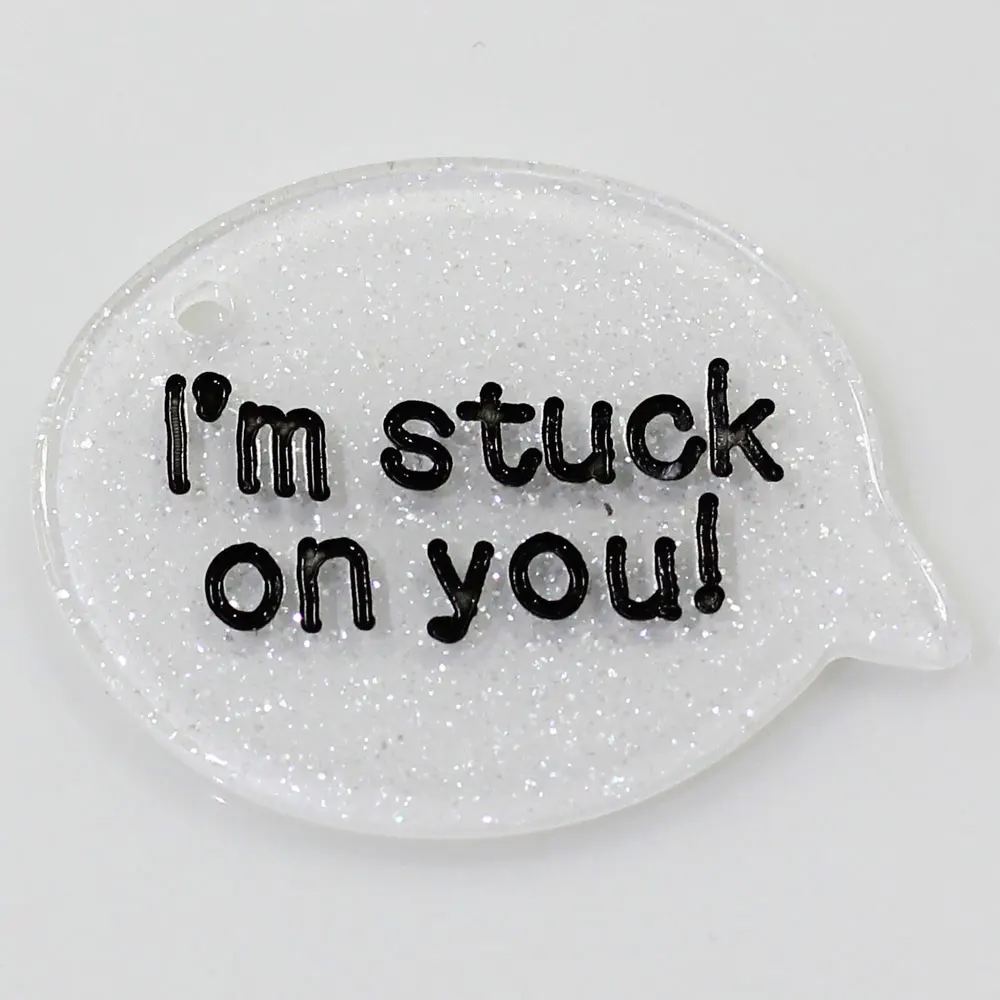 Кабошоны с надписями из смолы с блестками и надписью «Я застрял на вас», Пластиковые Подвески, подарок на День святого Валентина для нее, 29*39 мм