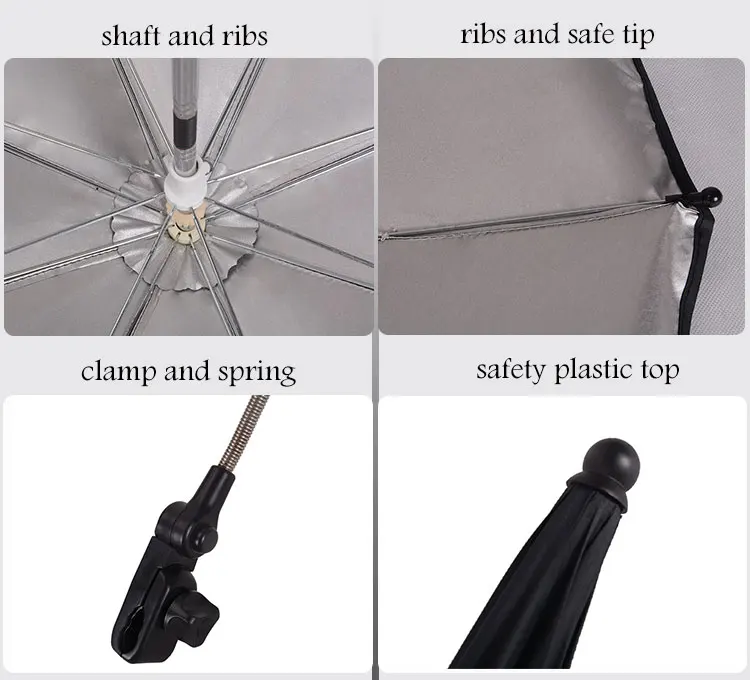China Supplier Super Strong Pongee Stroller Chair Baby Umbrella With connector holder