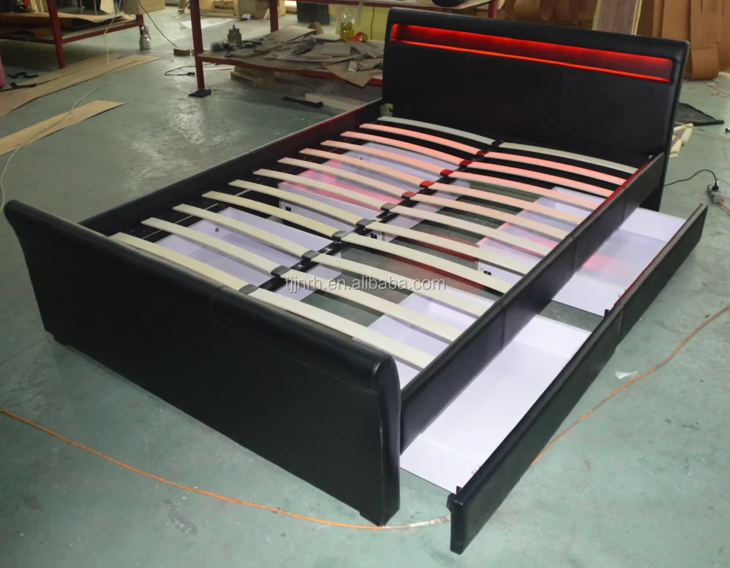 Черная светодиодная подсветка из искусственной кожи с 4 выдвижными ящиками