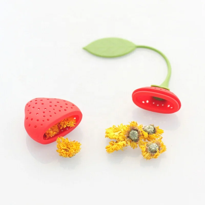 Wholesale Funny Kitchen Gadgets Strawberry Fruit Shaped Silicone Tea Filter Reusable Tea Infuser Set for Mugs