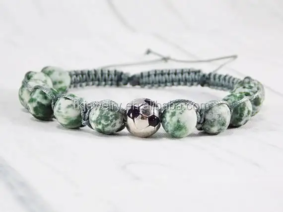 Handmade Agate Beads Bracelet With Football Charm Bracelet for Boys Gifts