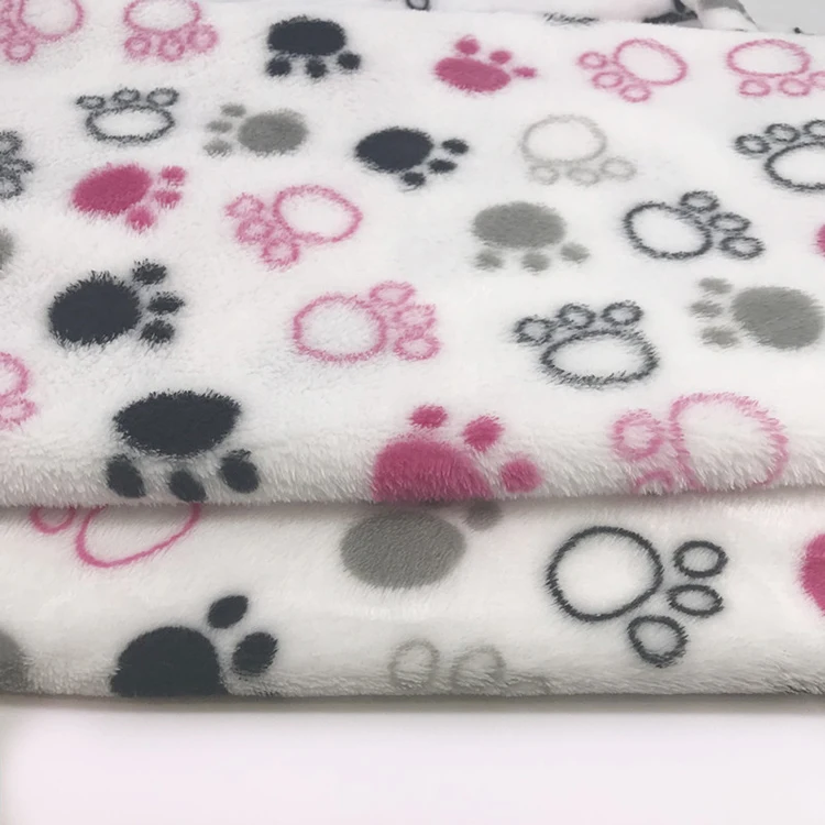 Fleece Fabric for Baby Blanket Digital Print Fabric Textile Dog Paw Printing Design Printed Flannel 100% Polyester Woven Quality