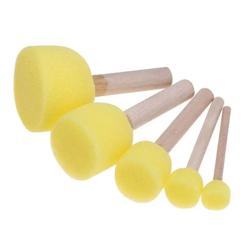 5Pcs/set Sponge Paint Brushes Toys Wooden Handle Seal Sponge Brushes Kids Children Drawing Painting Graffiti Brush School Supply