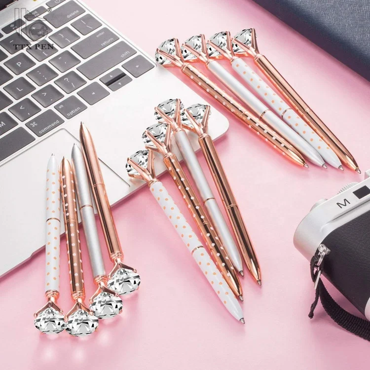 TTX Custom Beautiful Crystal Diamond Shaped Top Glitter Metal Promotional Ballpoint Pen With Custom Logo
