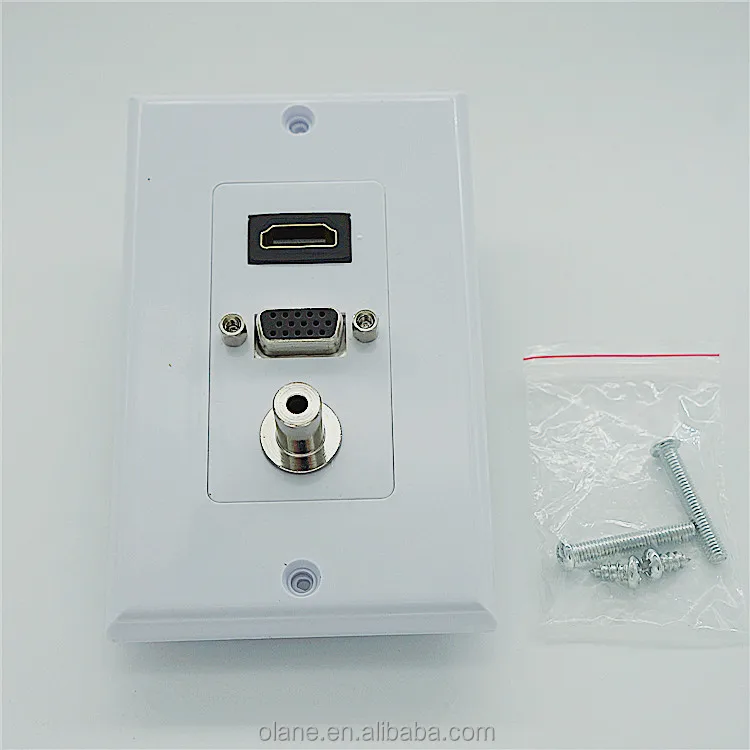 3 Port HDM+VGA 15 Pin+3.5mm Audio jack Wall plate America Standard