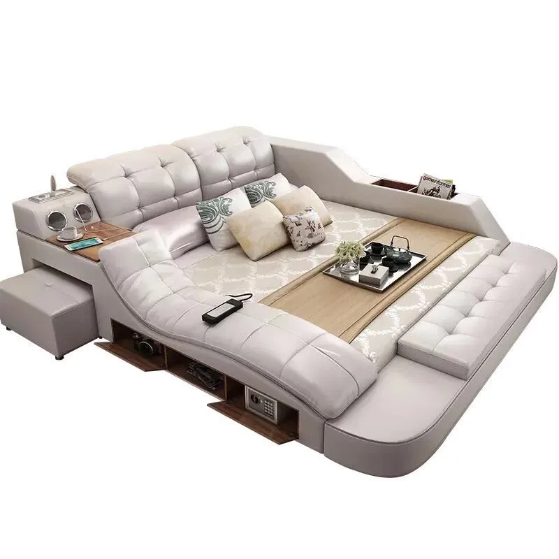 Beige Bedroom Sets Storage Bed Frame With Massage bed and Mattress Bedroom Furniture
