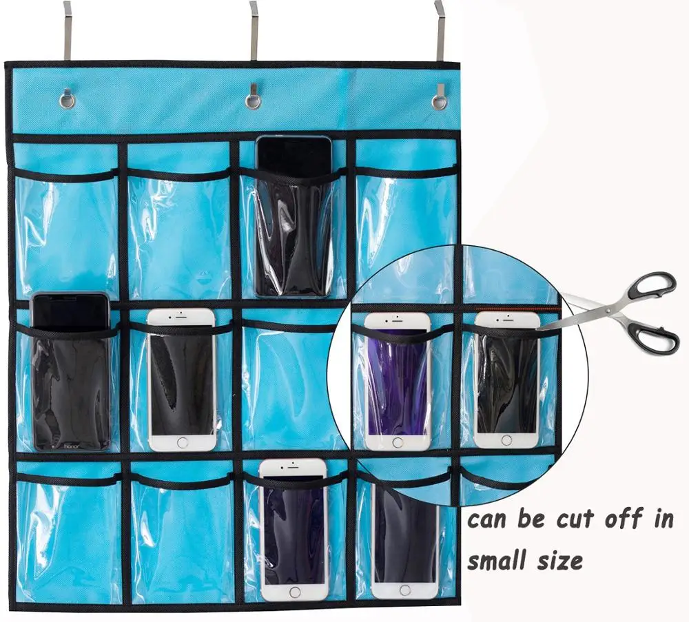 Classroom Pocket Chart for Teacher Cell Phones Holder Door Hanging Calculator Organizer, 30 Clear Pockets