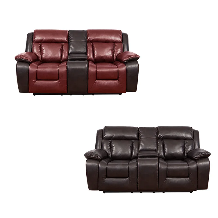 
On sale modern red leather sofa living room with cup holder cinema furniture 