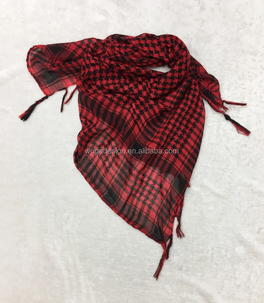 Hot sold arab african jacquard polyester tassels scarf Afghan desert shemagh houndstooth checked square men wrap