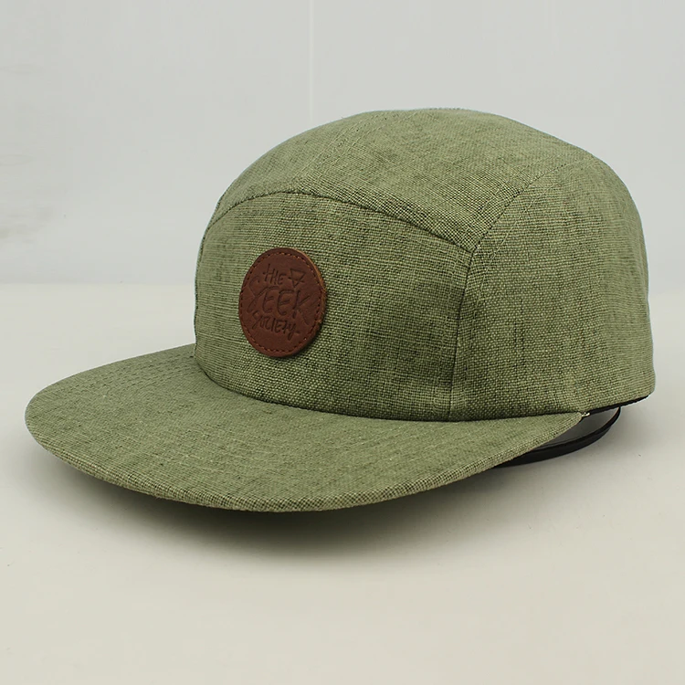 custom leather patch hemp camp 5 panel hat cap
