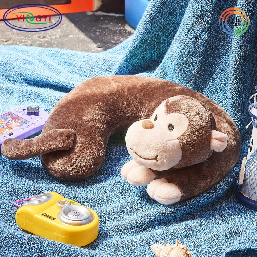 E437 Cartoon Kids Super Soft Plush Travel Neck Pillow Monkey Stuffed Brown Korean