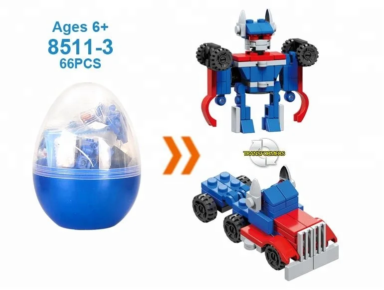 LELE BROTHER OEM Surprise Egg Mini Car Transform Robot Building Blocks Capsule Toy