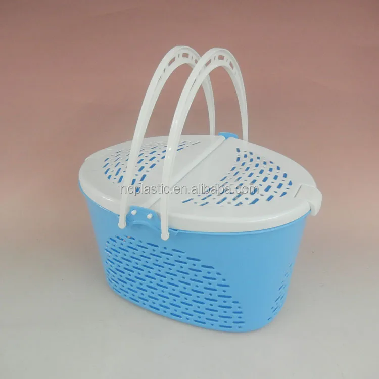 multi use handle plastic picnic basket with lid