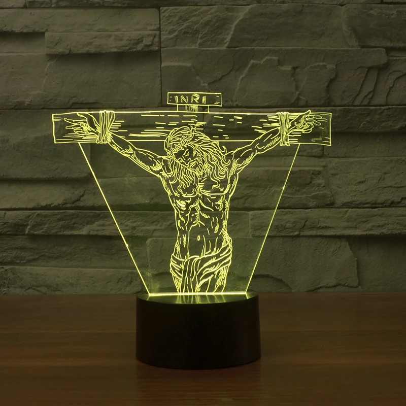 3d effect led night light with Jesus image for illusion mood desk lamp FS-3006