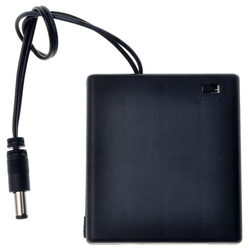 6V 4 x AA Plastic Battery Case Storage Box Holder With 5.5 X 2.1 DC Power Plug and OFF/ON Switch