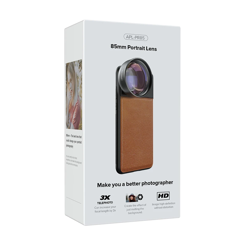 
APEXEL New Phone Case Optics Camera Lens 4K 85MM Phone Telephoto Lens Portrait Lens for Mobile Phone 