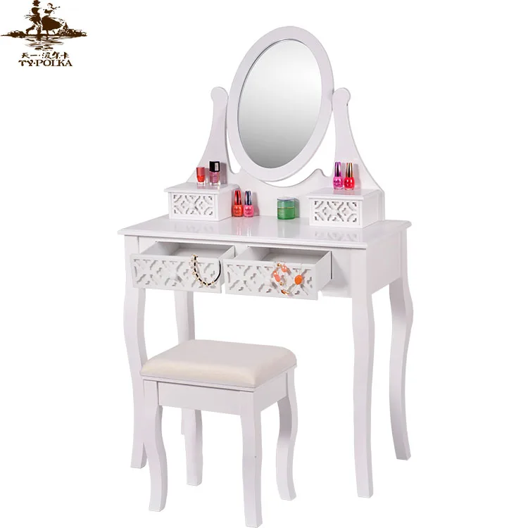 
OEM white mirror furniture dressing table with chair 