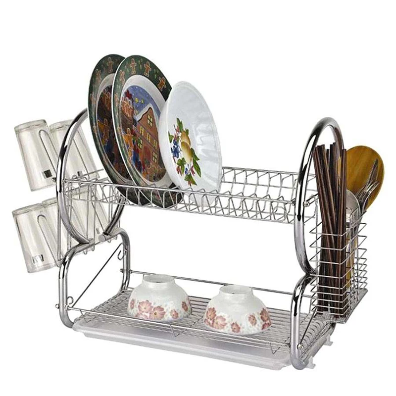 
8 shape Hot selling Stainless Steel 2-Tier Kitchen Dish Rack Dish Drying Rack 