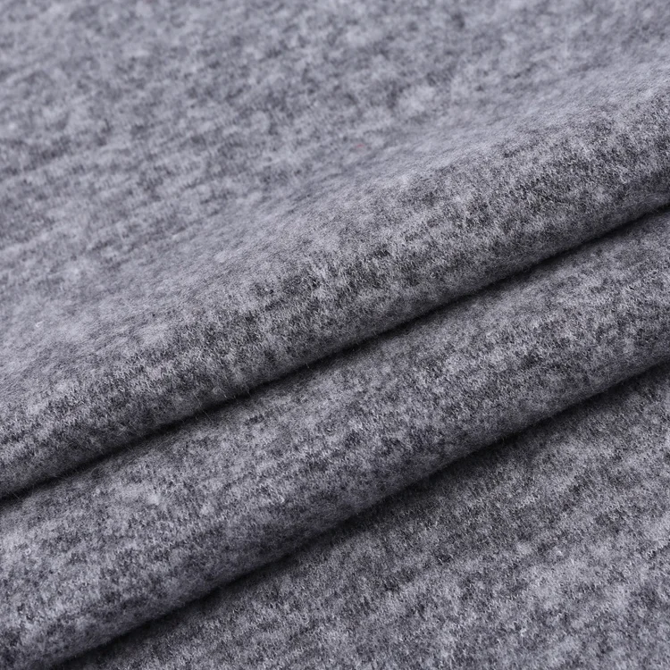 
Elastic dark gray hacci brushed fleece thick sweater spandex knit fabric for pants pattern 