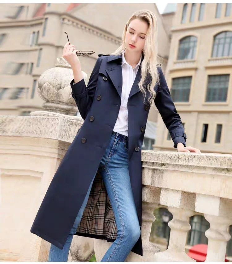 2021 Женский Тренч, длинный стиль, выше колена, 2021, популярная женская одежда, британский стиль, красный Тренч