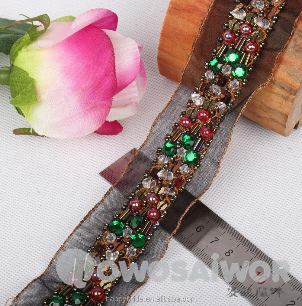 Color Acrylic Stone Lace Beaded Trim Handmade For Jewelry And Cloth LO10017