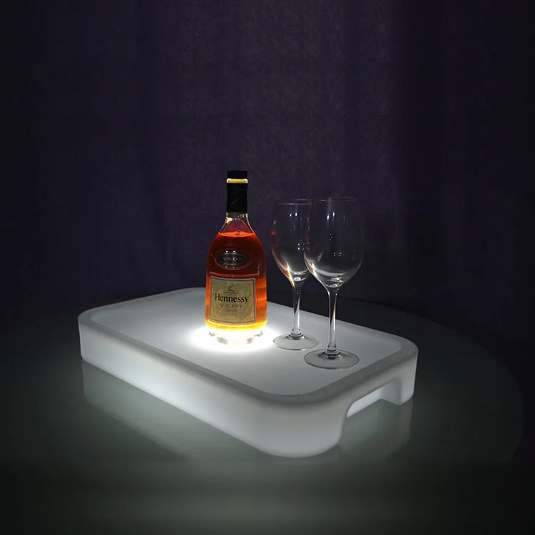 New design led light hollow serving tray Polyethylene Plastic Barware wine glass Tray LTT-WB21