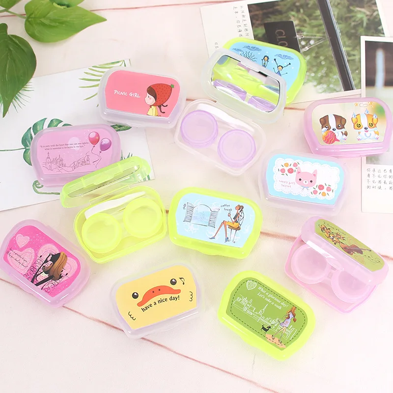 eyekan Cheap fashion clear contact lens case box women mirror small travel