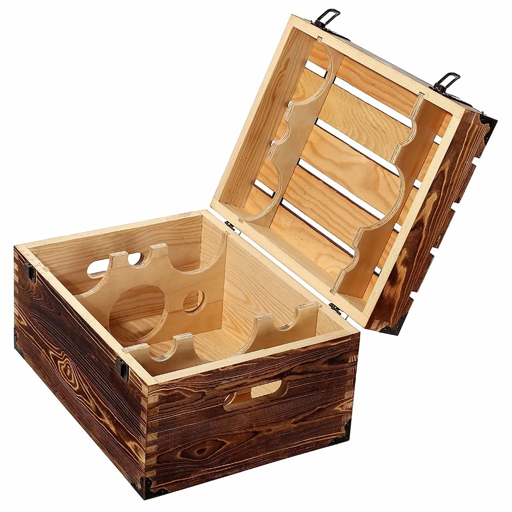 Wholesale 6 Bottles Wooden Wine Box with Cutout Handle