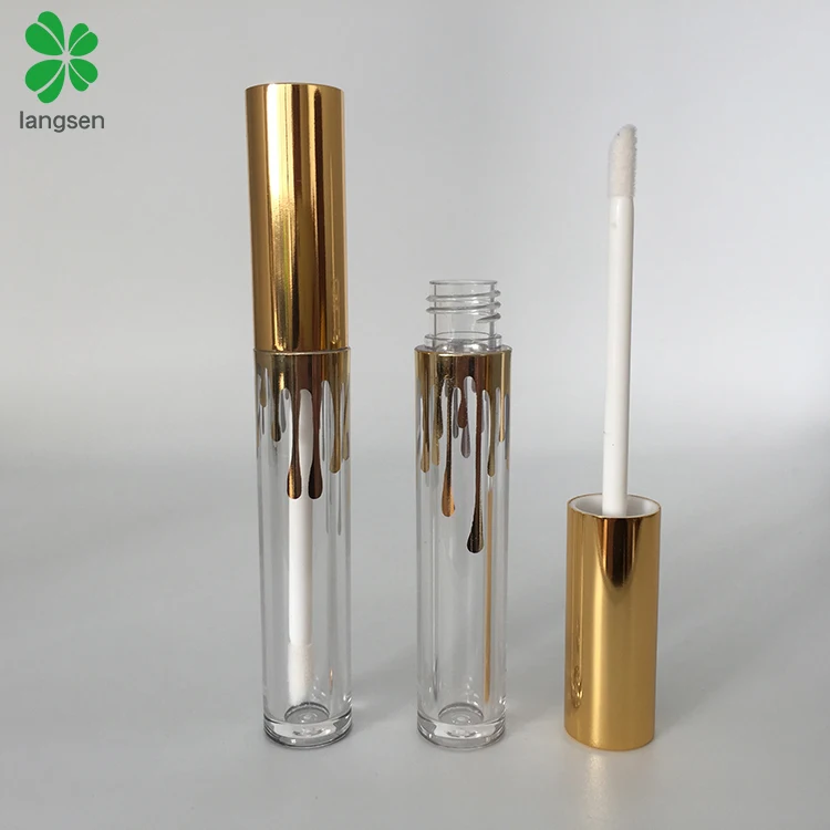 4ml plastic round clear lip gloss tube with gold metal cap, empty refillable lip gloss lip balm tube bottle container