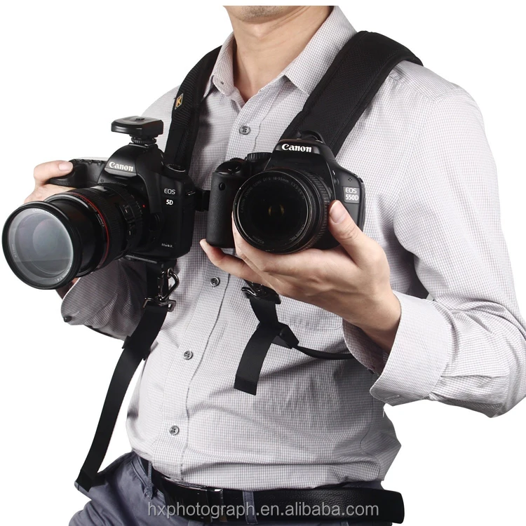 Низкая цена быстросъемный двойной наплечный ремень для камеры высокого качества нейлоновый черный ремень для 2 камер