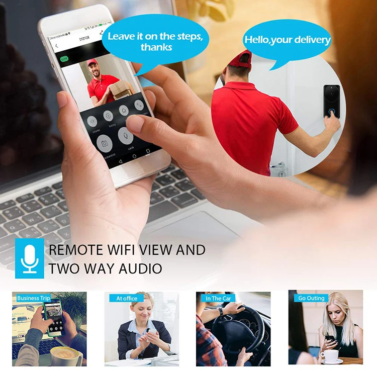 Smart WiFi Wireless Home Visual Waterproof Ring Door Bell Phone 1080P HD Camera Video Doorbell For Apartment