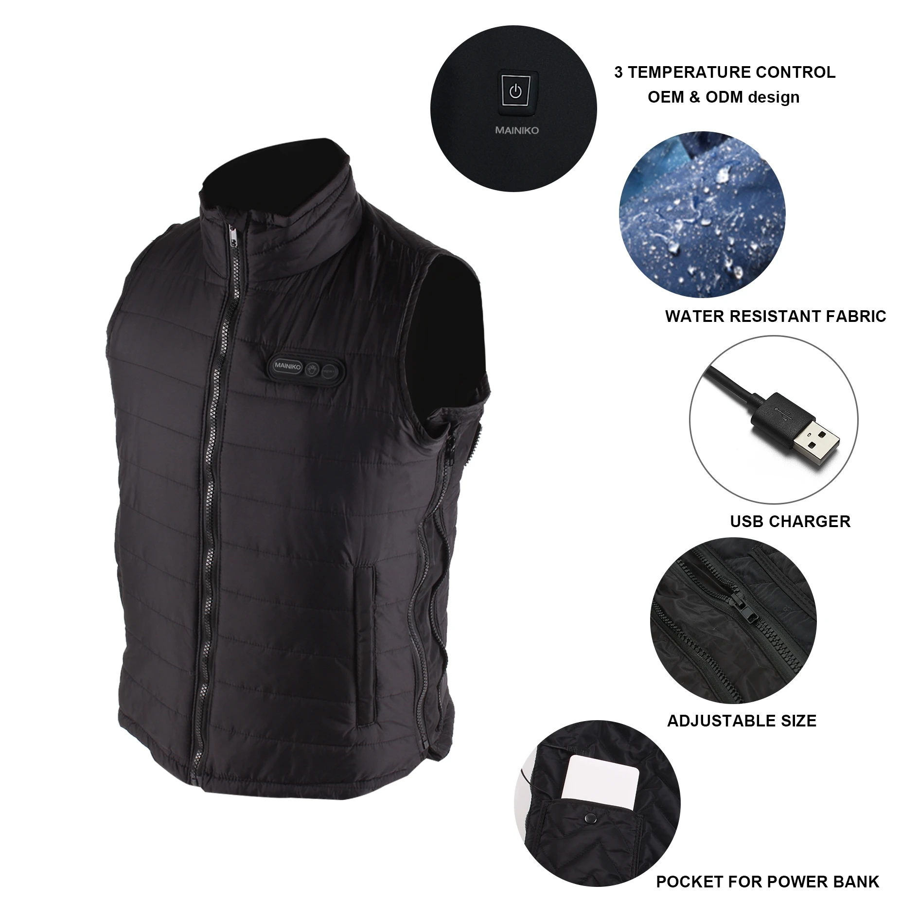 Lightweight Outdoor Adjustable 5V USB Operated Heating Vest Waistcoat for Women or Men