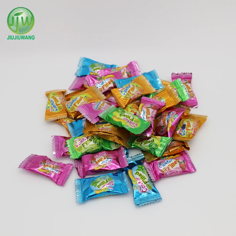 bag pack fruit flavor OEM center filled bubble gum candy