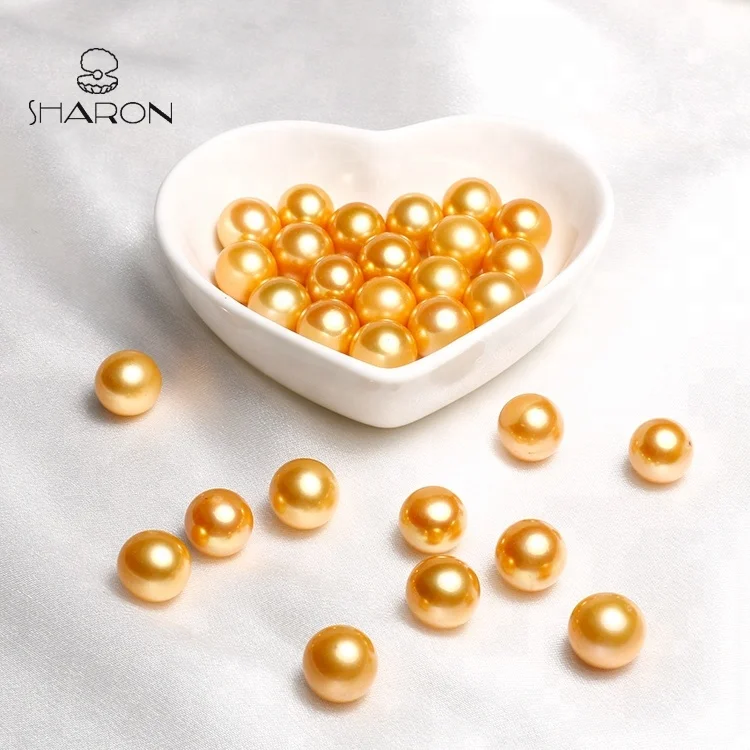 Wholesale Sharon 10-12mm Edison Round Gold Pearls Natural Cultured Freshwater Loose Pearls For Real Pearl Jeweley Making
