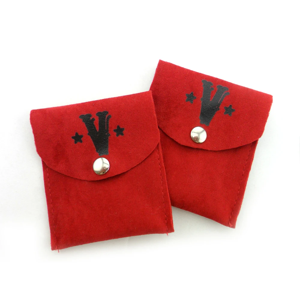 Custom Button Red Black Jewellery Packing Suede Velvet Gift Drawstring Packaging Bag Jewelry Pouch